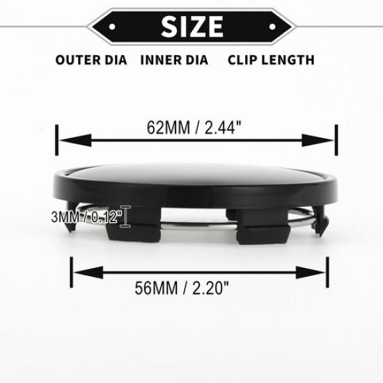 Single Car Wheel Hub Center Caps 62 mm 2.44" OD Center Hub Cover ABS Black