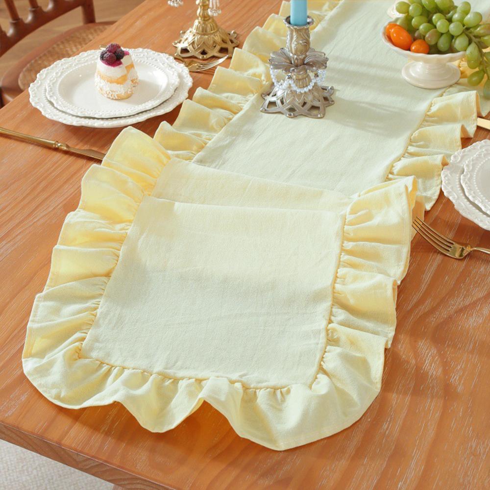 Solid Color Ruffled Rectangular Tablerunner Cute Simple Durable for Christmas Vacation Birthday Party Wedding Table Decoration