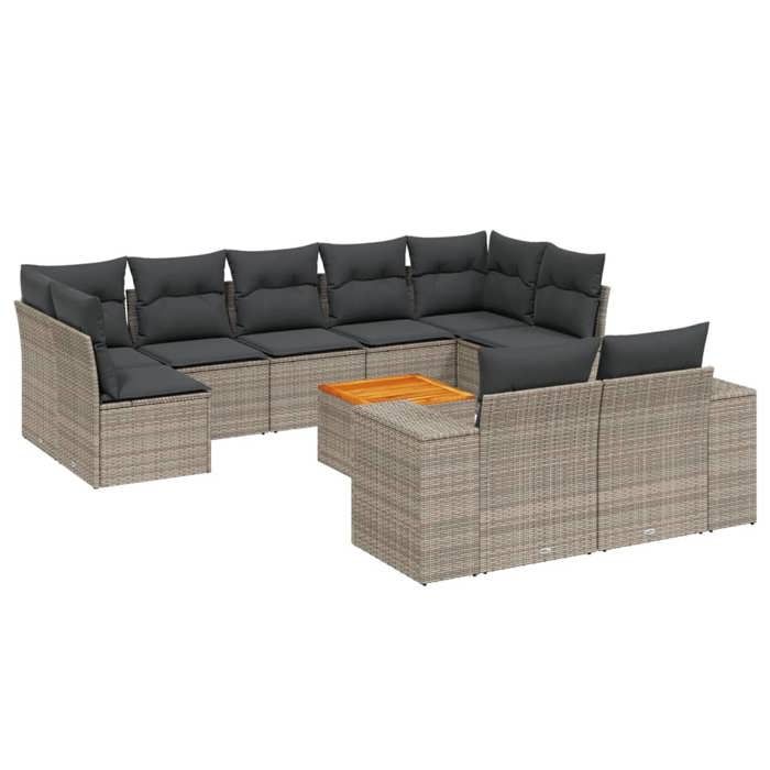 VidaXL Salon de Jardin avec Coussins 10 pcs, Canapés de Terrasse, Ensemble de Meubles de Patio, Mobilier d'Extérieur, Gris 3257929