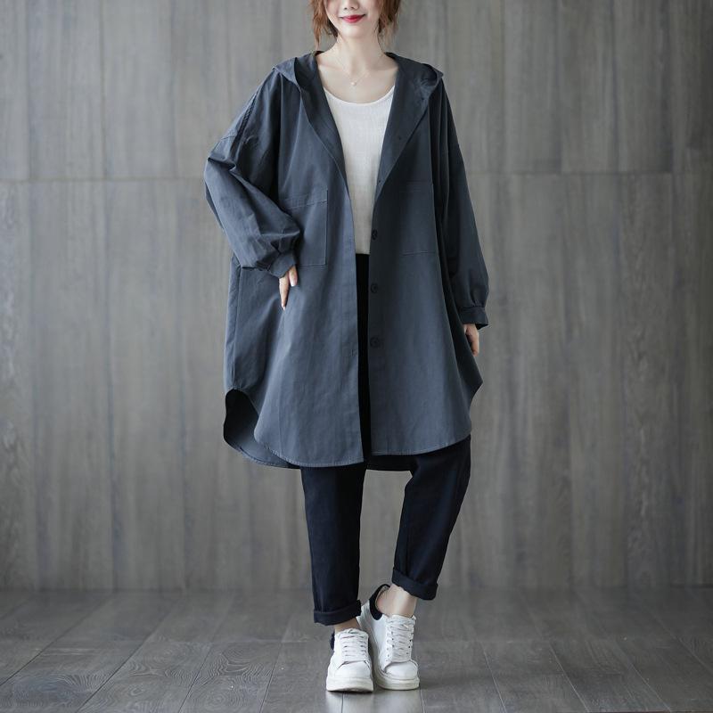 2025 Autumn New Loose Plus Size Hooded Mid-Length Casual Shirt Jacket for Women