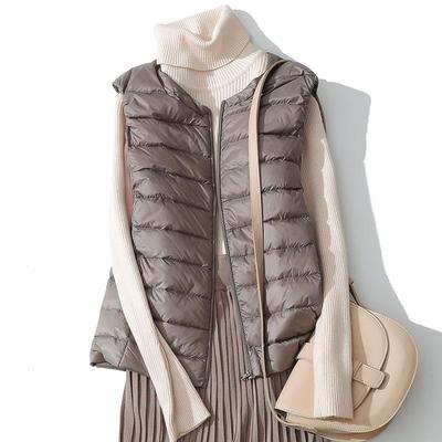 Gilet leggero ultraleggero da donna, gilet leggero da donna, antivento, caldo, bianco, in piuma d'anatra, senza maniche, cappotto