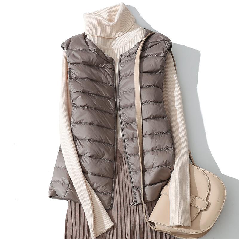 Gilet leggero ultraleggero da donna, gilet leggero da donna, antivento, caldo, bianco, in piuma d'anatra, senza maniche, cappotto