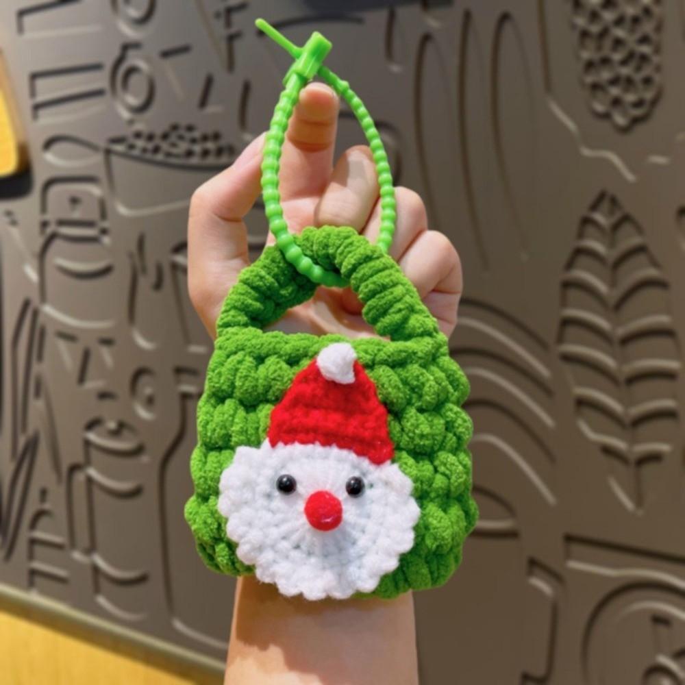 Mini Christmas Keychain Material Hand Knitting Hand-woven Yarn Bag Snowflake Pattern Cartoon Santa Coin Purse Snowflake Pattern