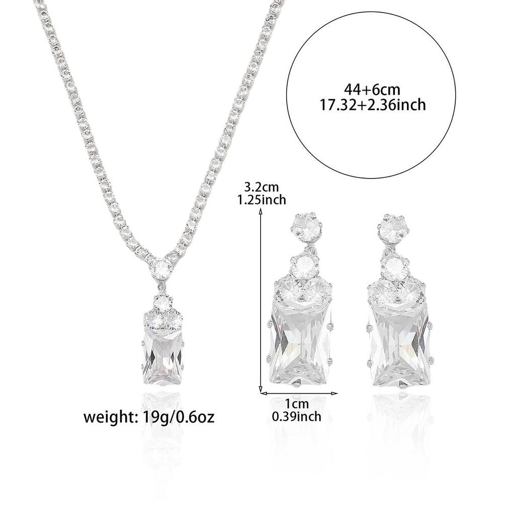 Set Fashion Trend: Zircon Earrings & Square Necklace Jewelry