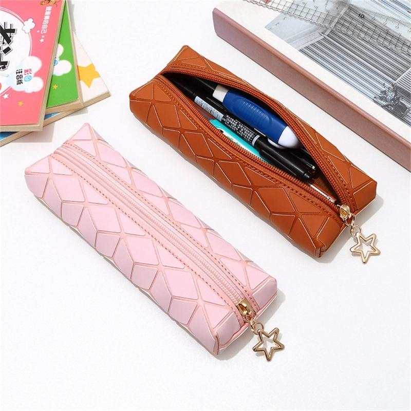 Waterproof Leather Pencil Case Zippered Pencil Pouches Large Compartment Portable Pen Organiser Bag For Student Adult