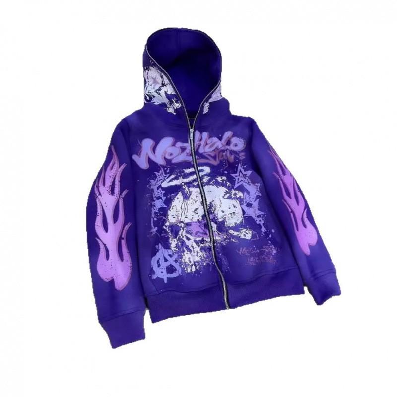 Sweat à capuche zippé surdimensionné pour homme avec imprimé graphique Streetwear Coupe ample Tenue décontractée
