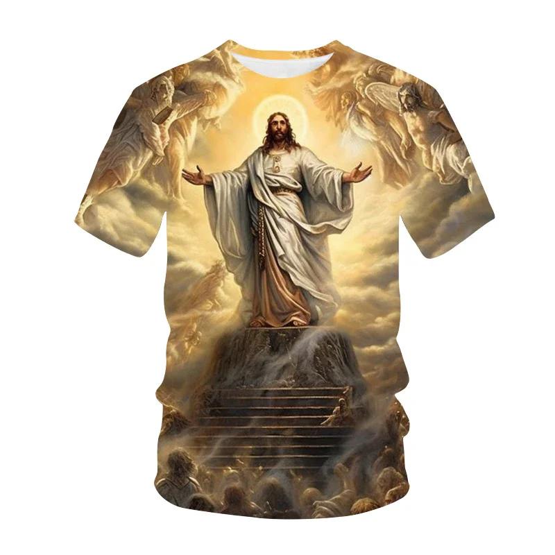 T-shirt da uomo con stampa 3D di Gesù Cristo, abbigliamento street fashion e religioso, Harajuku, casual, oversize, top estivo