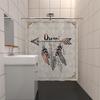 180x180cm bathroom waterproof polyester shower curtain, mold resistant, perforated with hooks, beige surface, retro print