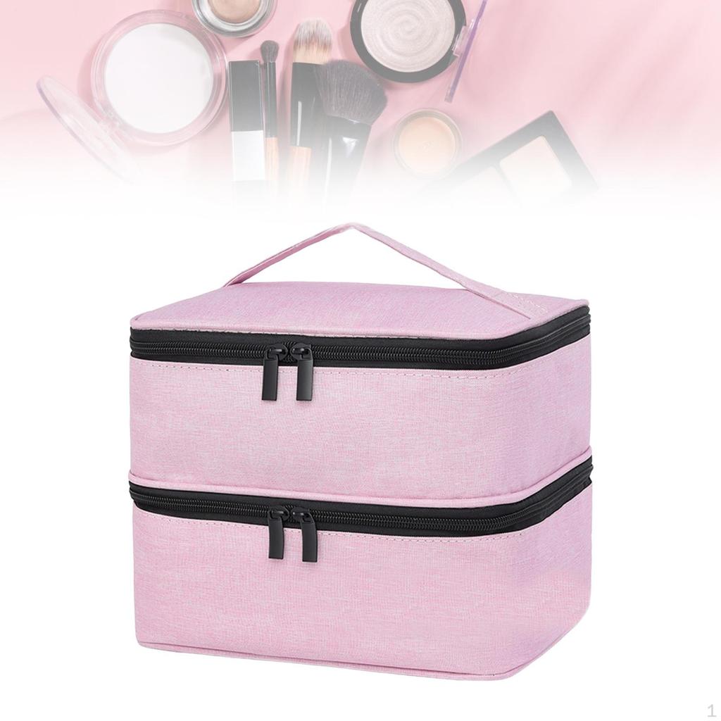 2 Tier Nail Polish Storage Bag with Dividers, Holds 30 Bottles, for Supplies Women