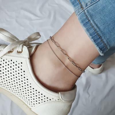 Women's Daily Square Chain Double Row Anklet Bracelet