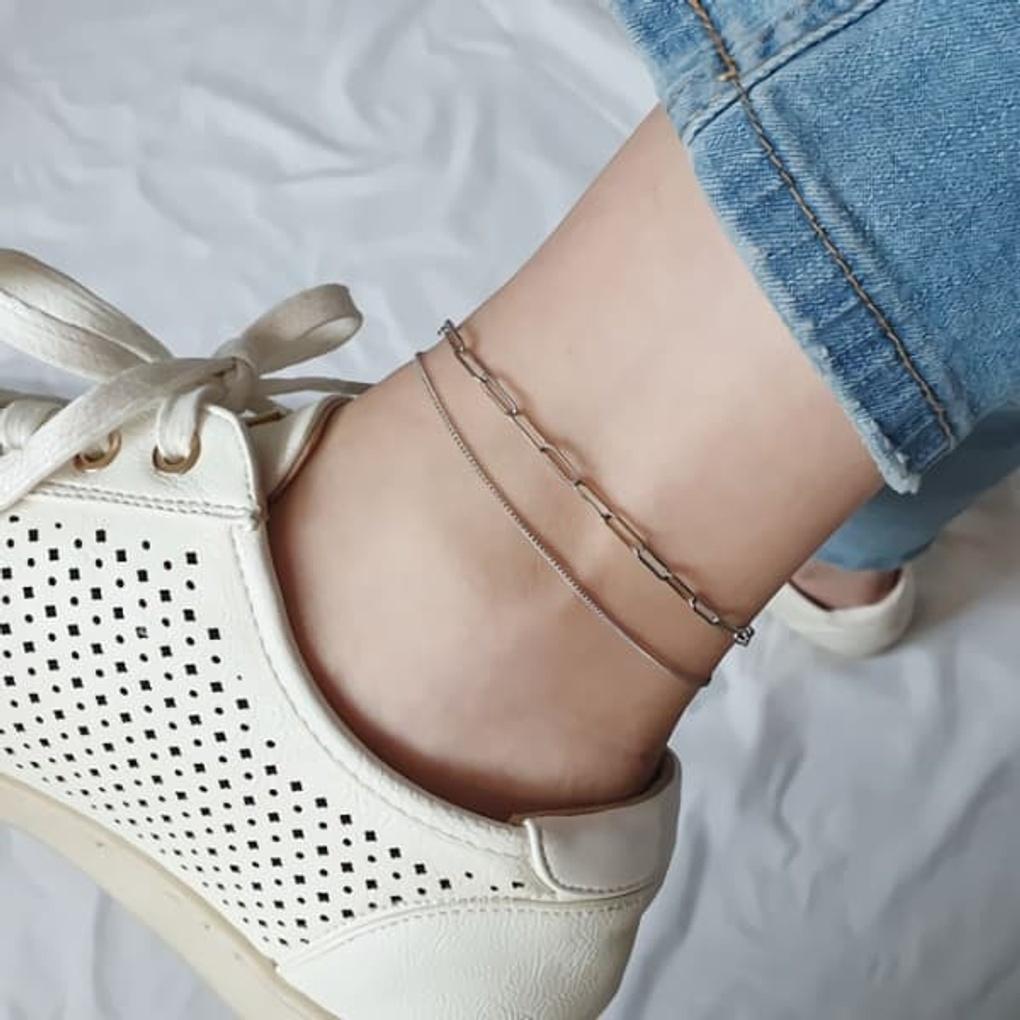 

Women s Daily Square Chain Double Row Anklet Bracelet gold