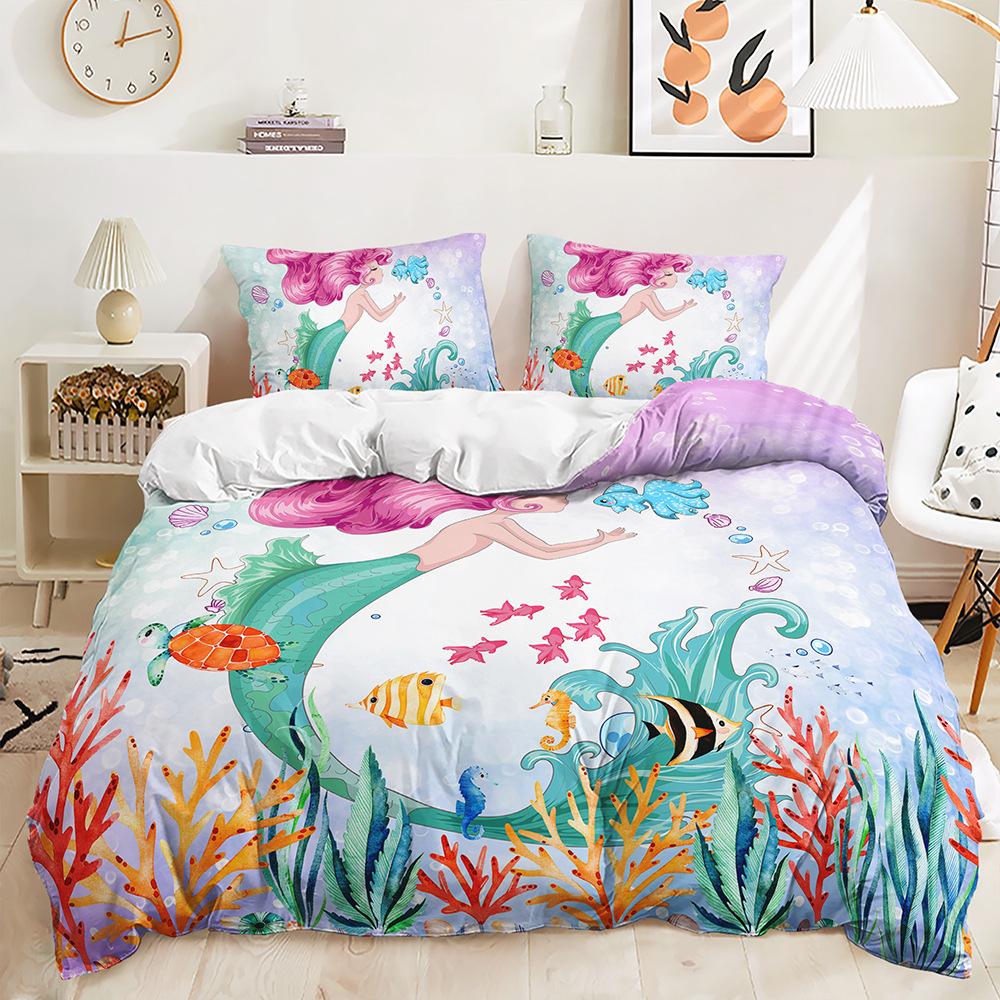 Three-Piece Set Cartoon Mermaid Quilt Cover Bedding Digital Printing Two-Piece Set