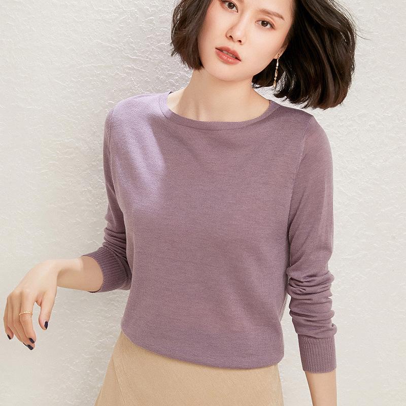 Vielseitiger niedriger Rundhals Skinny Shirt Damen Locker Einfarbig Pullover Unterhemd Dünnes Oberteil Strickpullover Pullover