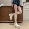 Krazing Pot Genuine Leather Spring Winter Shoes Flat Platform Superstar Elastic Boots Retro Fashion Women Thigh High Boots