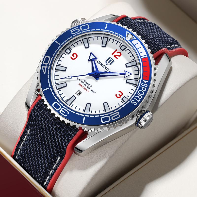 QINGXIYA Men's Waterproof Sports Quartz Watch with Silicone Strap and Luminous Calendar