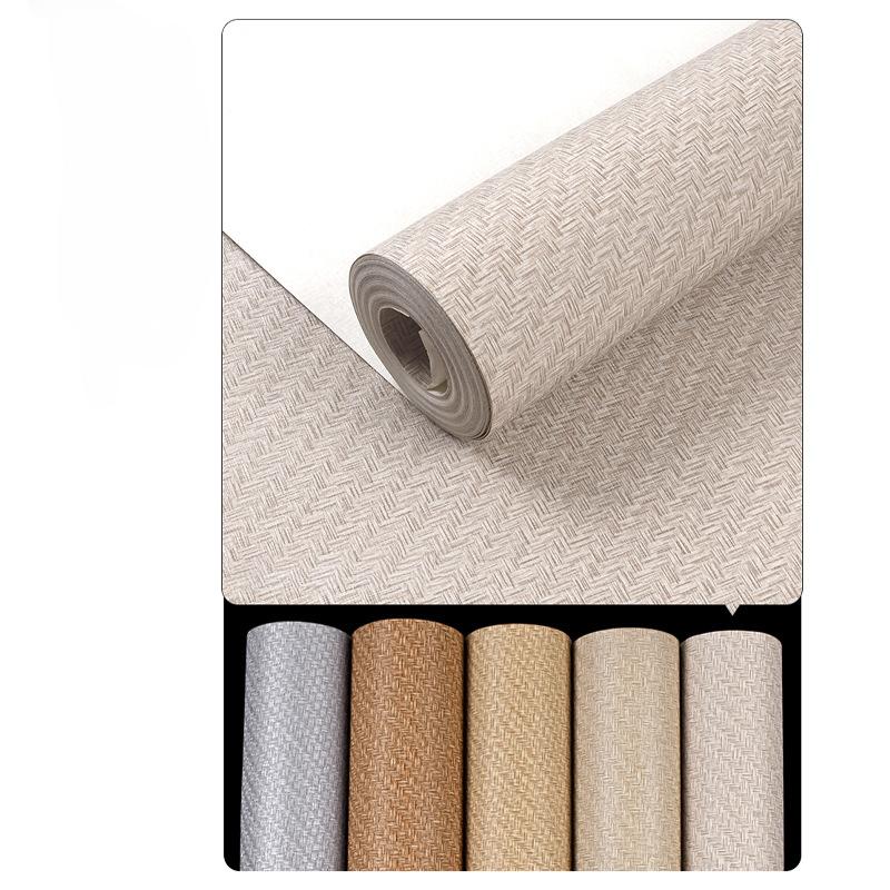 PVC Wallpaper Solid Color Plain Linen Patterned Imitation Straw Woven Wallpaper for Non Self-adhesive waterproof minimalist