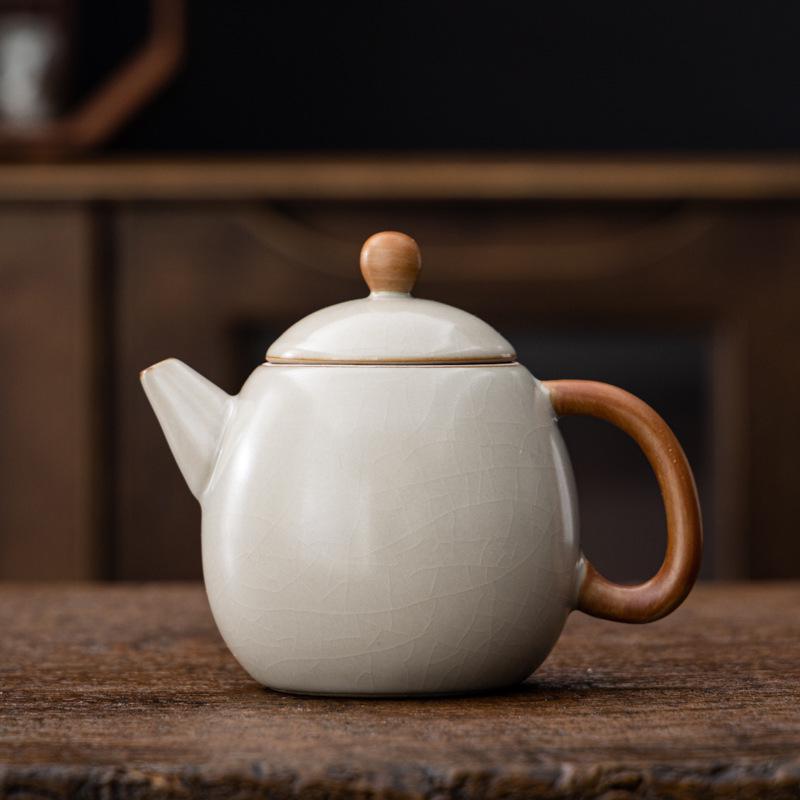 Small Beige Crackle Glaze Ru Ware Xishi Teapot – Ceramic Kung Fu Tea Infuser Set