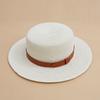 Milky White Belt Buckle Decorative Straw Hat Flat Top Flat Brim Straw Hat Women's Summer Fashion Retro British Woven Top Hat