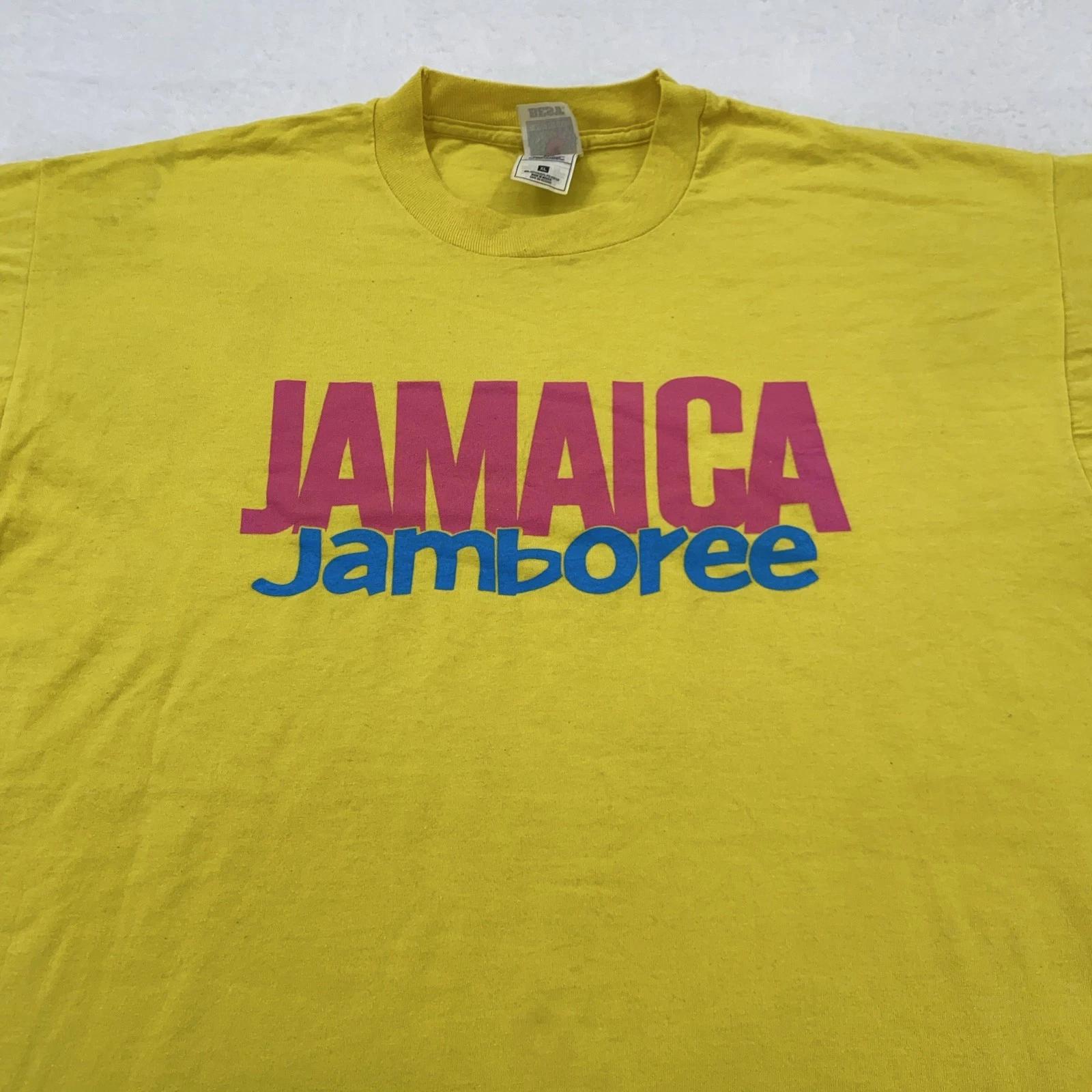 Vintage Jamaica Jamboree Shirt Mens XL Yellow Fruit of the Loom Graphic Tee 90s L