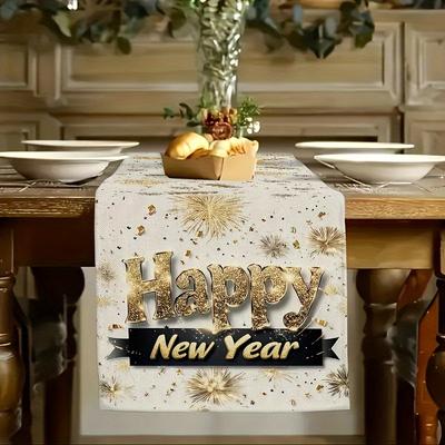 1pcs Happy New Year 2025 Table Runner, Golden Christmas Winter Indoor Outdoor Home Decor Party Supply