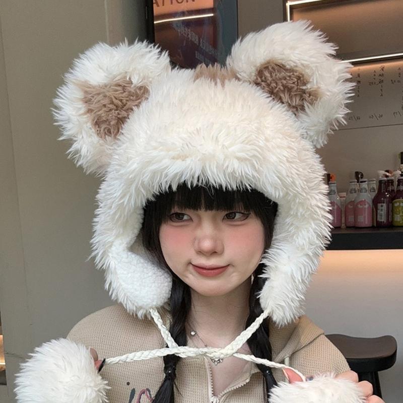 Girls Bear Hat Y2K Furry Ears Hat Furry Bear Gifts Warm Winter Hat Adult Children Furry Ears Winter Photo Props