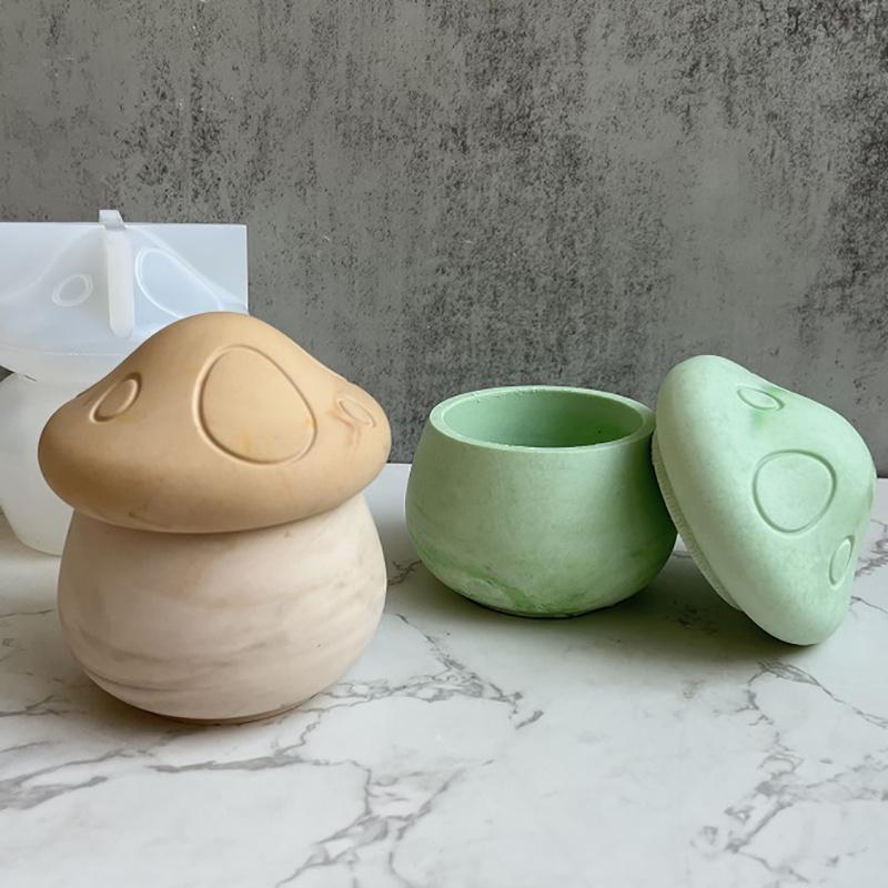 1Pc DIY Mushroom House Jar Silicone Molds Crystal Plaster Storage Box Jewelry Molds Epoxy Resin Candle Holder Home Decor