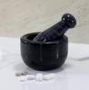 KLEO 3" Diameter Black Natural Stone Mortar and Pestle Set Spice, Medicine Pill Grinder Masher - Small Size