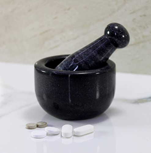 KLEO 3" Diameter Black Natural Stone Mortar and Pestle Set Spice, Medicine Pill Grinder Masher - Small Size