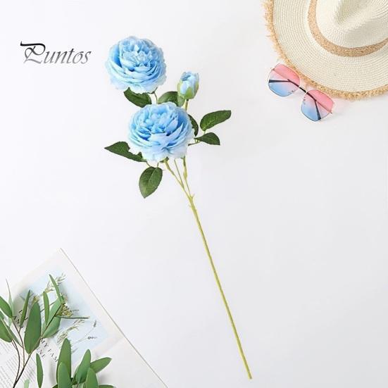 Artificial Plant 3 Branches 2 Big Heads 1 Small Bud Peony Faux Silk Flower Realistic Green Leaves Non-withered Table Centerpiece Wedding Decor