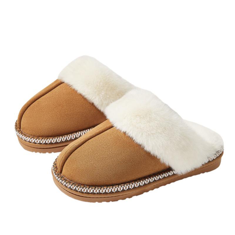 Women's Warm Furry British-Style Cotton Slippers, Non-Slip Thick Sole for Indoor/Outdoor Use, Suitable for Couples and Men