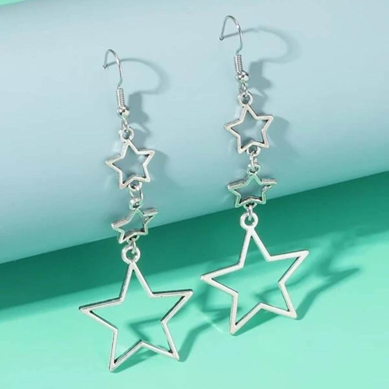 Star Dangle Earrings for Women Girl Long Hollow Star Fringe Earring Sparkle Star Jewelry Pentagrams Stud Earring Gift