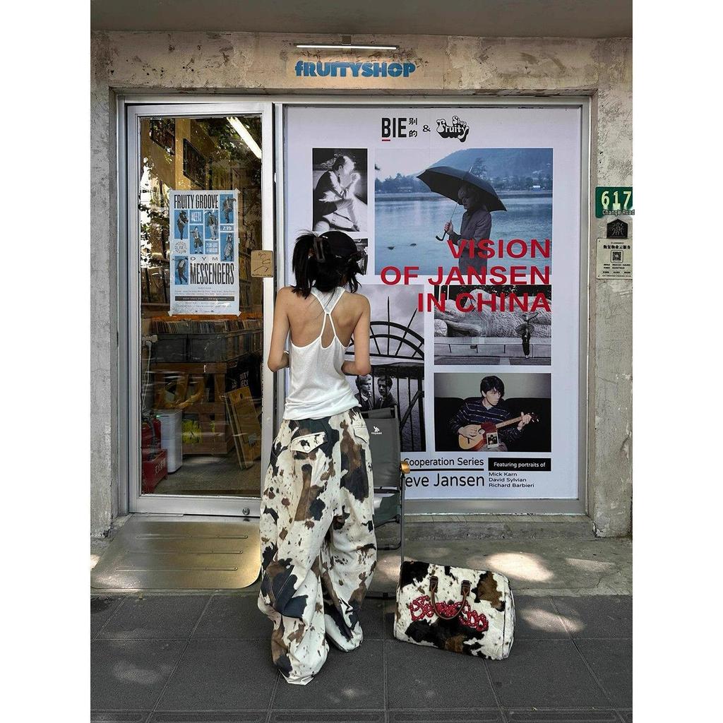 Trendy Women's Retro Cow Print Wide-Leg Jeans - New Style Relaxed Fit