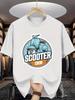 T-shirt a maniche corte con stampa di scooter vintage alla moda, taglia europea, essenziale per la moda di strada e gli appassionati di ciclismo
