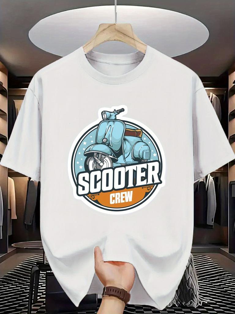 T-shirt a maniche corte con stampa di scooter vintage alla moda, taglia europea, essenziale per la moda di strada e gli appassionati di ciclismo