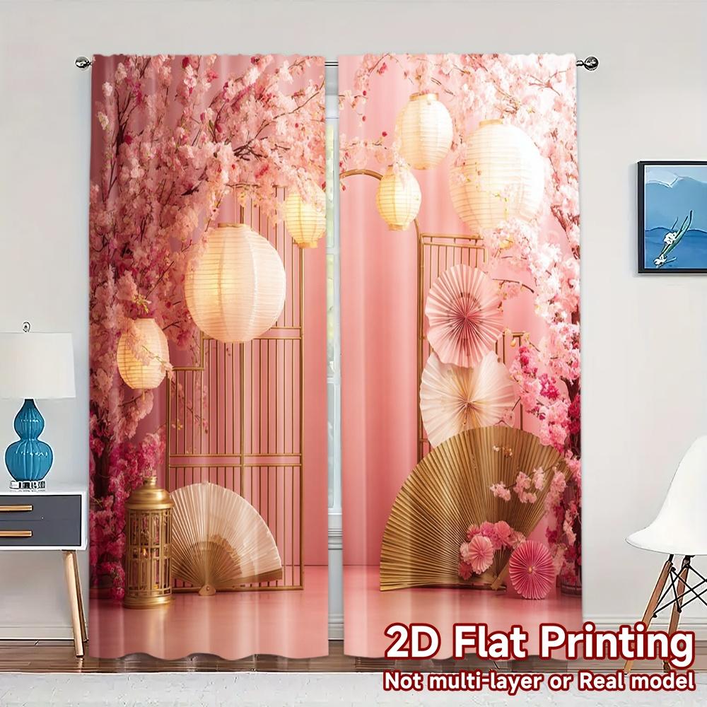 

Set Of 2 Flat Printing Curtains Without Rod Blossom Harmony Popular Curtain Versatile Polyester Fabric Festive Made W100*H70(CM)-Grommet top&1PCS