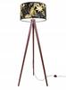 Stehlampe Dreibein Lampenschirm Goldene Blumen LED
