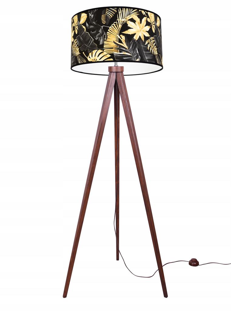 Stehlampe Dreibein Lampenschirm Goldene Blumen LED