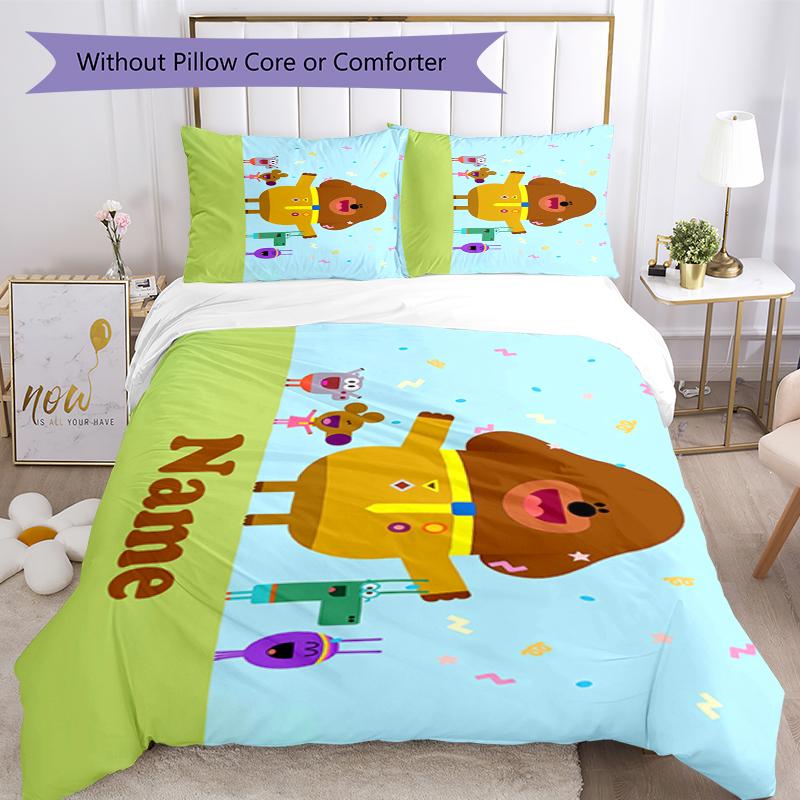 3pcs Custom Name Hey Duggee Bedding Set Duvet Cover Closure Includes 1 Duvet Cover & 2 Pillowcases, Soft and Comfortable for All Seasons.