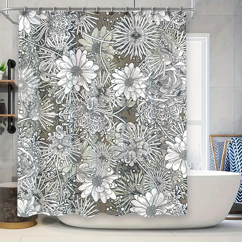 

Modern Floral Shower Curtain Set Black White Abstract Design for Bathroom Decor Bath Tub Coverings Decoration Accessories Home I 90x180cm