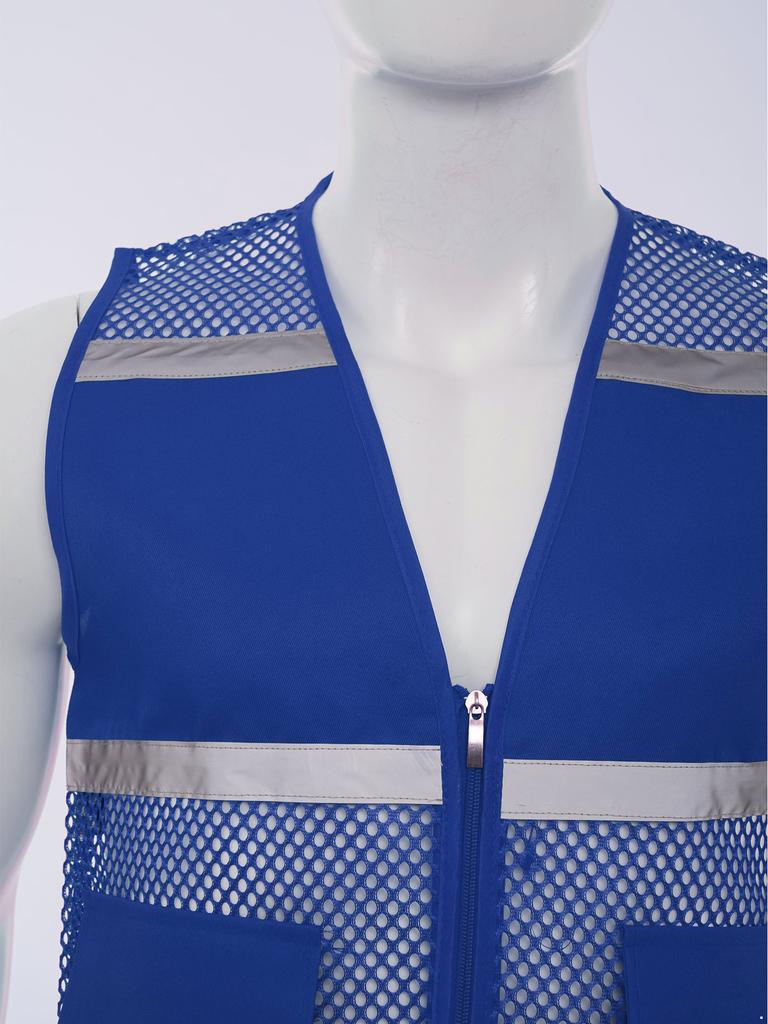 Gilet di Sicurezza ad Alta Visibilità da Uomo, Abbigliamento da Lavoro Riflettente, Tessuto a Rete Traspirante con Zip e Tasche, per Cantiere, Lavoro Notturno
