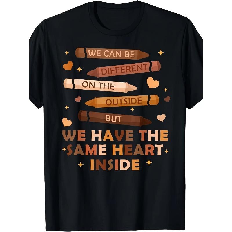 

European sizes Men S Black History Month African American Teacher Gift T-Shirt - We Can Be Different But We Have The Same Heart Inside 4XL чорний