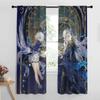 2PC Adorable Genshin Impact Characters Funny Semi-Sheer Polyester Curtains Easy Install for Living Room Bedroom Home Decor