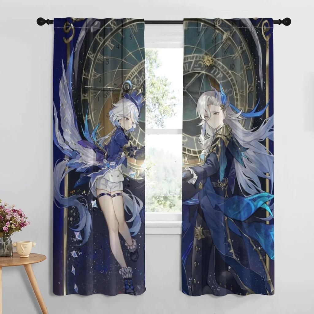 2PC Adorable Genshin Impact Characters Funny Semi-Sheer Polyester Curtains Easy Install for Living Room Bedroom Home Decor