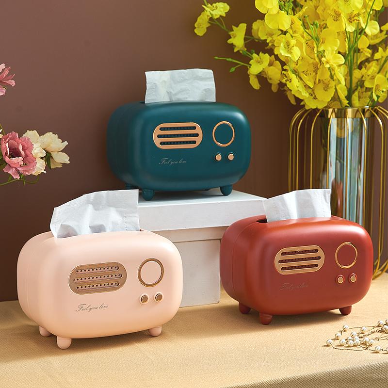 Caja de pañuelos modelo Retro de Radio, soporte de papel de escritorio, dispensador Vintage, caja de almacenamiento para servilletas, organizador, adorno, decoración de toallitas húmedas