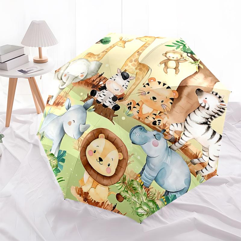 Jungle Safari Animal Print Umbrella: Automatic Opening & Closing, Foldable Design, Outdoor Use, Perfect Gift for Fans, Travelers, Daily Use1
