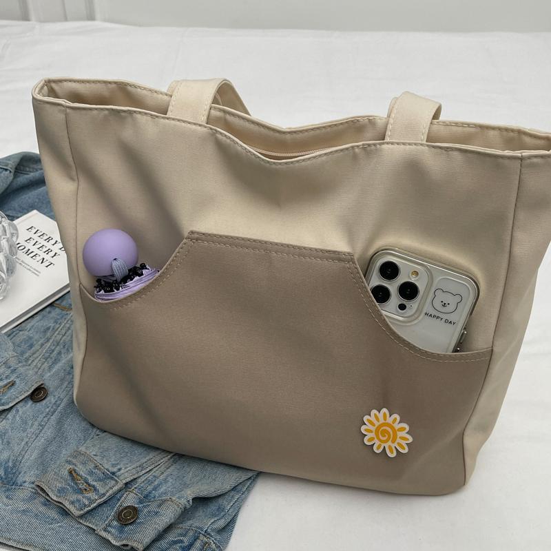 Kontrastowa torba damska duża pojemność torba tote lekka studencka torba na ramię do klasy