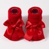 Handmade Baby Bow Tie Knit Booties Solid Color Non-Slip Sole Breathable First Walkers for Newborns & Infants