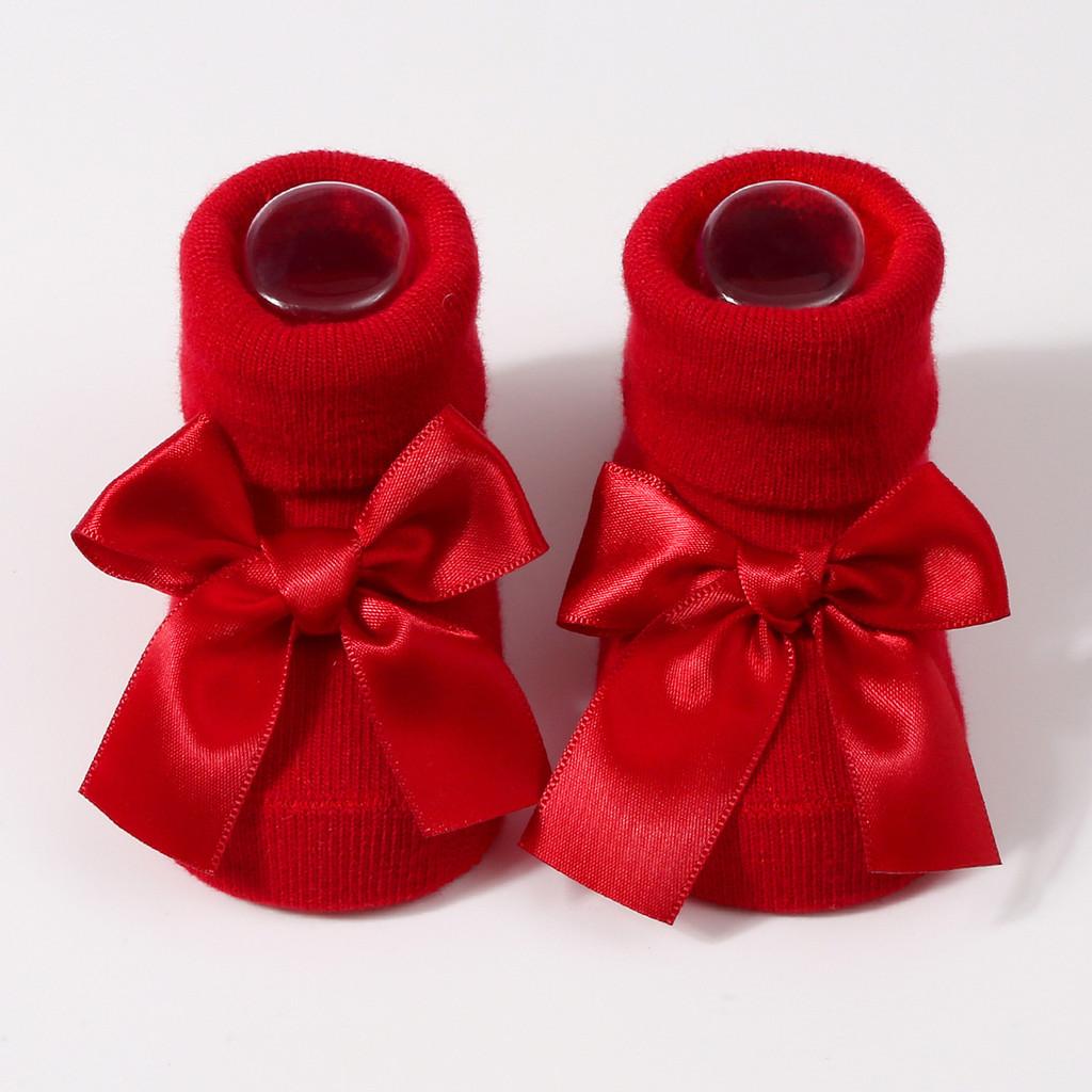 Handmade Baby Bow Tie Knit Booties Solid Color Non-Slip Sole Breathable First Walkers for Newborns & Infants