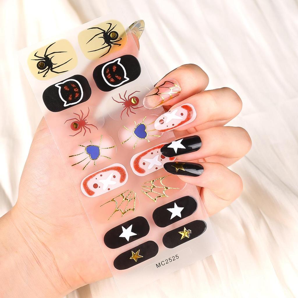 16-Piece European/American Christmas Gel Nail Stickers – No-Bake, French Manicure Style