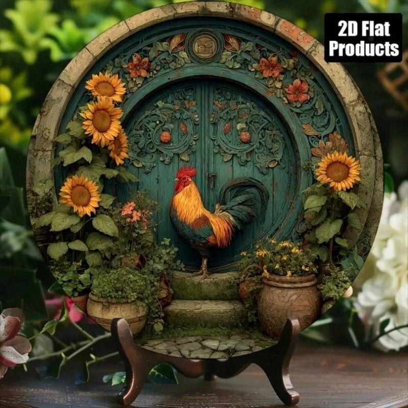 Metal Poster Wall Art Rooster Flower Vintage Kitchen Decor 8x8 Inch